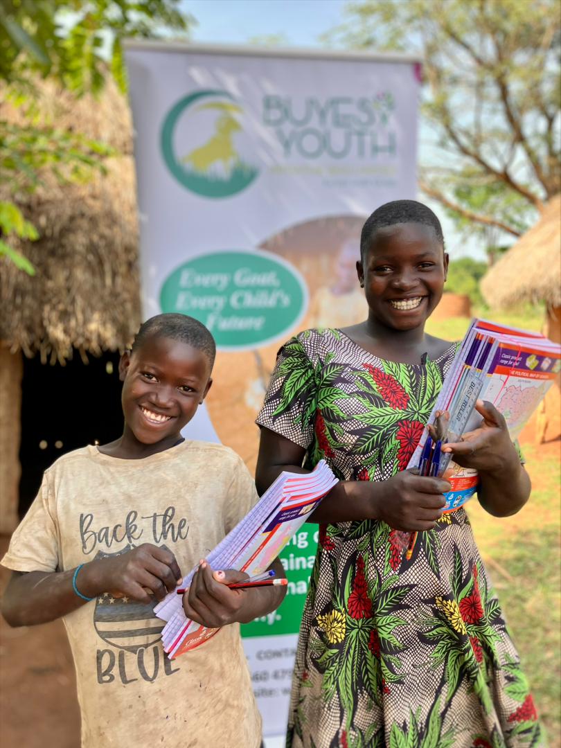 Children receiving school supplies